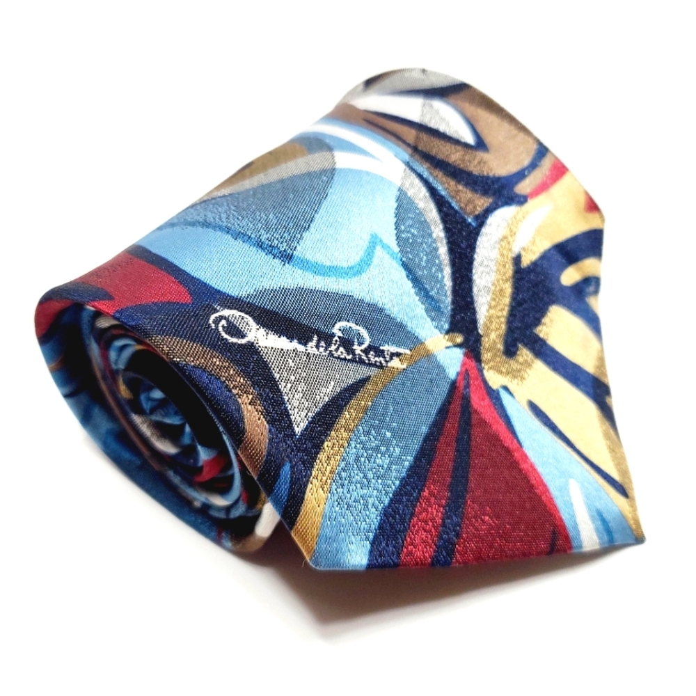 Oscar De La Renta Necktie Multicolor Abstract Pattern Men's Neck Tie 56x4"